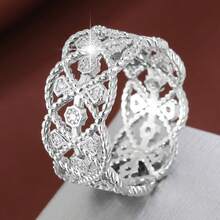 1pc Geometric Hollow Floral Arrangement Design Cubic Zirconia Inlaid Fashion Ring For Women - Multicolor - View 3