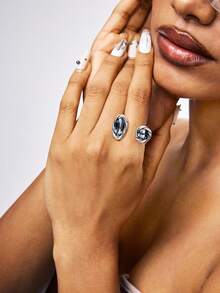 1pc Minimalist Asymmetric Oval Crystal Casual Ring, Gift For Students, Best Friends, Party - Grey - View 4