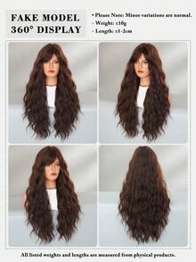 7JHH WIGS Tawny Brown Extra Long Wave Wigs For Women 28 Inch Extra Long Wavy Wig With Side Curtain Bangs, Heat Resistant Fiber Hair Synthetic Curly Wig For Daily & Music Festival Party Wear, Halloween Cosplay Costume Use Fashion Wig Accessories - 咖啡棕 - 查看 6