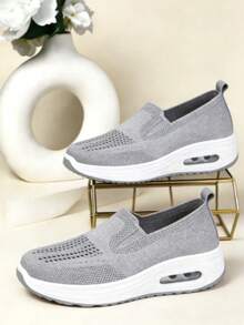 Women's White Casual Sport Sneakers, Breathable Soft Bottom Comfortable Platform Shoes - Xám - Xem 2