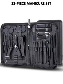 32/44pcs Black Nail Care Set, With Portable Zipper Case, Nail Clipper, Nail File, Ear Pick, Face & Hand Care Tools, Gift For Family & Friends - Multicolor - View 8