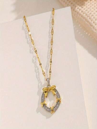 1 pieza Collar con colgante de lazo circular lindo, un gran regalo para familiares y amigos, romántico, de moda, casual, retro, adecuado para uso diario, ir y venir, calle, fiesta, vacaciones, empaquetado en bolsa de OPP