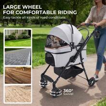 Multi Functional Pet Stroller With Detachable Carrying Rack, Suitable For Small/Medium-Sized Dogs And Cats, Folding Stroller, Waterproof, All Terrain, With Sunshade - Light Grey - View 2