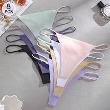 Set de 8 piezas de bragas tipo tanga de unicolor, sin costuras y de talle bajo, ropa interior cómoda y sexy para mujeres - Multicolor - Ver 4