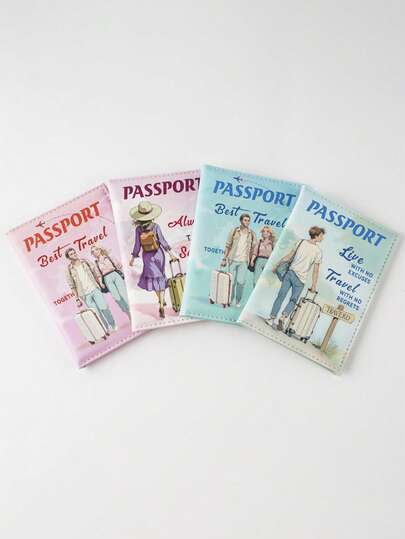 1pc Couple Printed Passport Holder, 2026 Passport Wallet, Portable Passport Cover, Foldable Passport Bag, Card Holder, Credit Card Slots, Document Organizer, Travel Accessories, Unisex, Travel Essential, Air Travel, Summer Vacation, Back To School Season