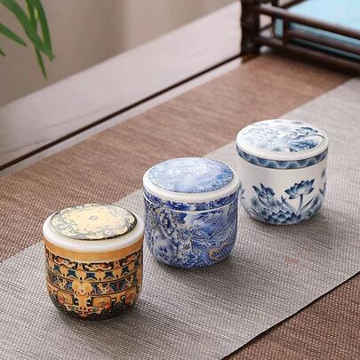 2026新款蓝白瓷旅行杯带盖，过滤茶杯，一壶一杯，办公家用茶咖啡杯，防尘