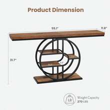 Mesa Consola Industrial 55 Pulgadas 4 Niveles, Base Redonda, Estructura Metálica, Mesa Acento Delgada para Entrada, Pasillo y Sala - Patrón de llama marrón - Ver 2