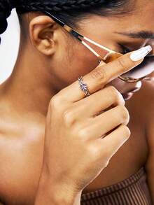 1pc Stainless Steel Purple Clover Zirconia Open Ring, Delicate & Valentines - Purple - View 4