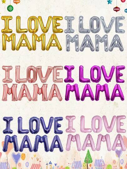 9pcs 16-Inch Pink, Gold, Silver, Rose Gold, Magenta, Purple "I LOVE YOU MAMA" Letter Balloons, Suitable For Mother's Day Party, Holiday Party Decoration
