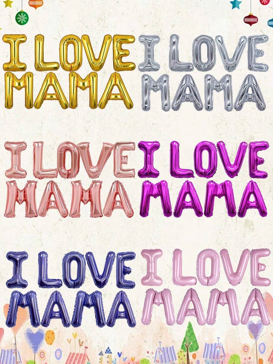9pcs 16-Inch Pink, Gold, Silver, Rose Gold, Magenta, Purple "I LOVE YOU MAMA" Letter Balloons, Suitable For Mother's Day Party, Holiday Party Decoration - Multicolor - View 1