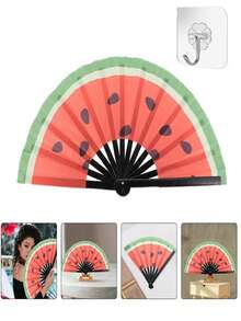 5支/套 大型可折叠西瓜形日式舞蹈扇，适合节日派对和表演，轻便，可搭配彩虹服装、迪斯科、霓虹派对装饰，可折叠设计便于携带。 - 多色 - 查看 6