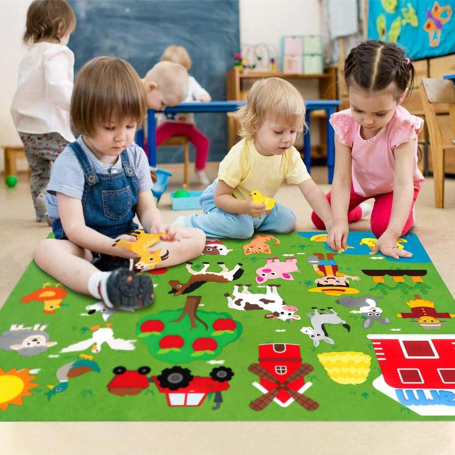 WATINC Farm Animal Felt Board Story Set 3.5ft 38 Pieces Preschool Farmhouse Themed Storytelling Flannel Farm Animals Early Learning Interactive Game Kit Wall Hanging Gift - Multicolor - View 1