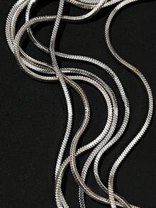 1pc Stainless Steel Men's Necklace, Simple Fitness Style, Square Snake Chain, Unisex Clavicle Chain - Multicolor - View 3