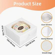 Tomnk 10/20pcs Birthday Cake Boxes, 10x10x8/12x12x8/12x12x6 Inches Tall Cake Box With Window, White Bakery Boxes, New Year Gift Boxes, Large Baking Boxes, Cake Boxes With Window For Cakes, Pastries, Pies, Desserts - 白色 - 查看 14