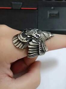 Men's Silver Eagle Ring, Vintage Antique Finish, Thai Silver, Powerful, Adjustable,  Recommended For Cross-Border Purchase - 彩色 - 查看 5