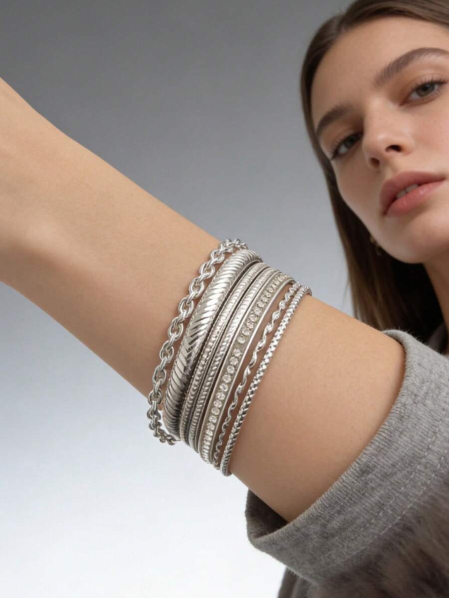 Layered Bracelet For Women, Luxury French Design, Minimalist Ins Style, Versatile Daily Wear Accessory - Silver - View 1