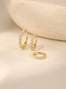 1只6/8/10毫米925纯银立方氧化锆迷你耳环，女士18K镀金耳骨环耳环，低过敏性，情人节生日珠宝礼物 - 款式1-金色 - 查看 3