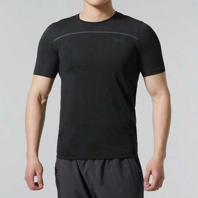 Under Armour 男士 UA Rush 无缝字标短袖T恤，日常锻炼户外运动短袖T恤 1382799-001