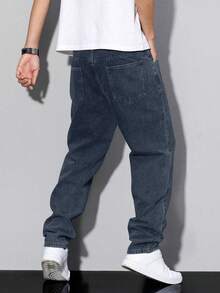 European And American Casual Black Denim Pants For Teenagers, Non-Stretch - Navy Blue - View 2
