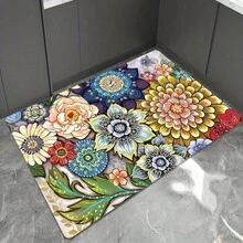 客厅柔软地毯，花卉图案加厚防疲劳厨房垫，适用于农舍厨房、家庭办公室、水槽、洗衣房，圣诞家居装饰 - 彩色 - 查看 8