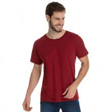 Camiseta Masculina Básica Lisa 100% Algodão Premium - Loja Mirante - bordô - Visão 2