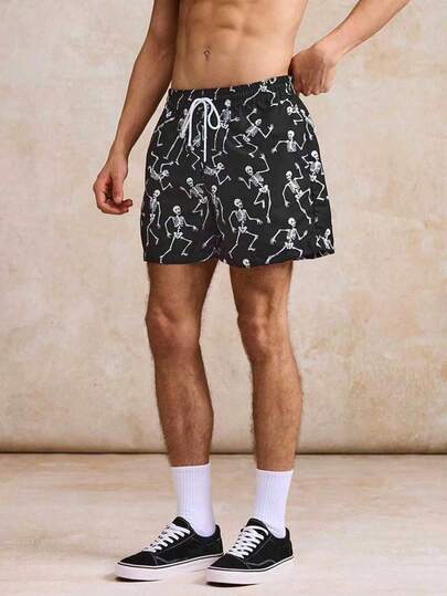Men's Skull Print Beach Swim Shorts