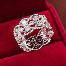 1pc Geometric Hollow Floral Arrangement Design Cubic Zirconia Inlaid Fashion Ring For Women - Multicolor - View 8