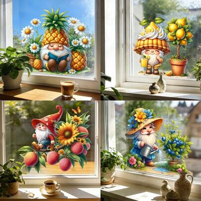 1/4 قطع ملصقات نافذة إعادة الاستخدام بشكل فاكهة، من مادة PVC لاصقة ذاتية، مناسبة لمحلات الفاكهة وغرف الأطفال والمطاعم وديكور المنزل، كذلك كهدايا