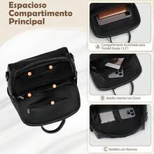 RAINSMORE Mochilas para Mujer de Cuero, Bolsa Mochila Antirrobo Mujer Bolsos De Hombro Grandes para Trabajo Casual Viaje - Verde - Ver 4