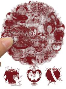 50张可爱红色苹果图案防水乙烯基贴纸，适用于笔记本电脑、水杯、剪贴簿、手机壳、吉他、水壶、自行车等工艺品爱好者 - 粉色 - 查看 5