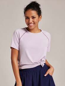 VUTRU Crew Neck Short Sleeve Fitted Athletic T-Shirt, Yoga & Running - Mauve Purple - View 6