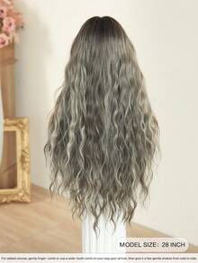 7JHH WIGS Gray Brown Extra Long Wave Wigs For Women 28 Inch Extra Long Wavy Wig With Curtain Bangs, Heat Resistant Fiber Hair Synthetic Curly Wig For Daily & Music Festival Party Wear, Halloween Cosplay Costume Use Fashion Wig Accessories - 淺灰色 - 查看 3