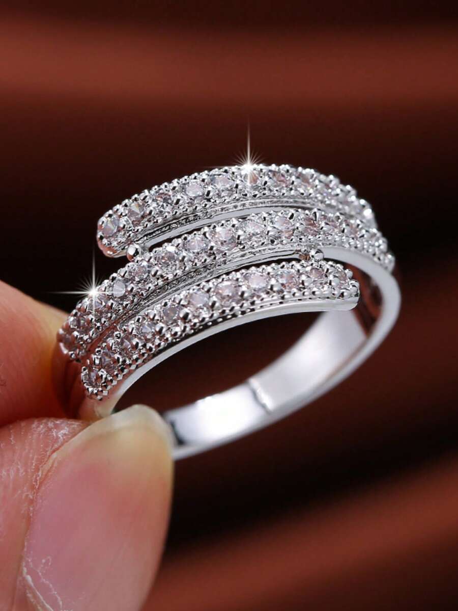 1枚时尚锆石镶嵌戒指，优雅饰品，适合日常佩戴和派对场合。 - 戒指 - 查看 1