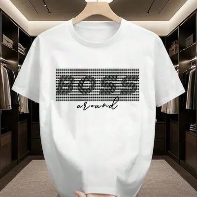 Camiseta Casual De Manga Corta Con Cuello Redondo Y Estampado De La Letra BoSS Para Hombre