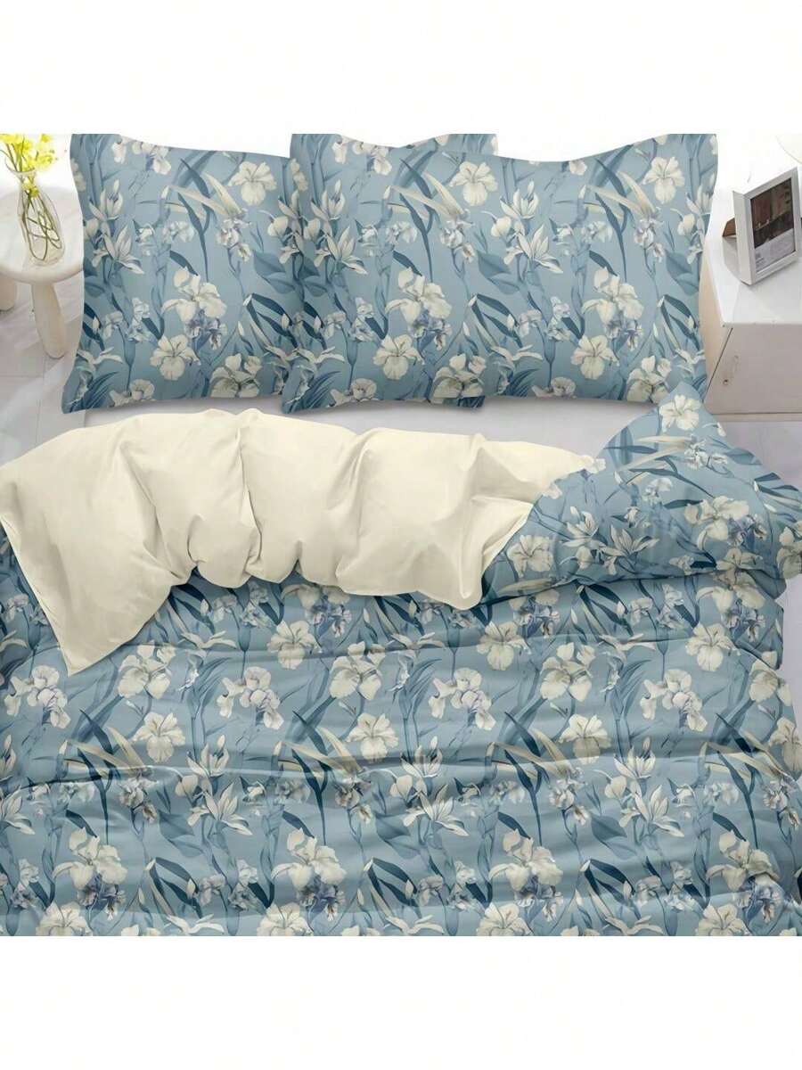一款花卉數位2/3件套裝（含1被套+1/2枕頭套），140*200cm兩件套，水洗AB面設計，柔軟親膚，不褪色不變形，四季通用，適合臥室，宿舍，民宿，酒店-婚禮，情人節新年禮物-節日禮品 - 10#黃綠 - 查看 1