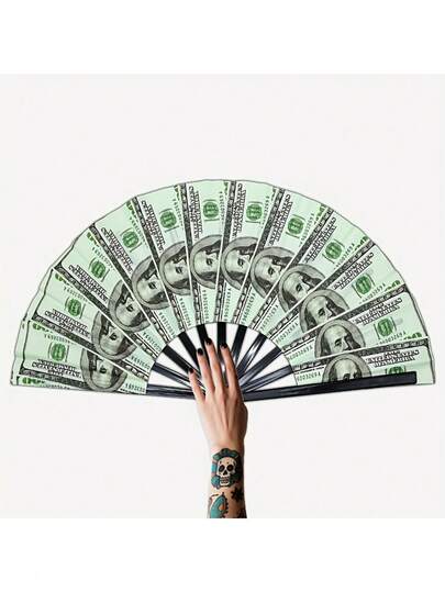 13-Inch Luminous Banknote Folding Fan - Suitable For Raves, Music Festivals, Rap Performances, Nightclubs, Hip-Hop Parties, Cosplay, Luxury Aesthetics Props, Fun Accessories, Cool Stage Performances, Gag Gifts, Dazzling Events And VIP Nights