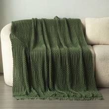 1 pieza Manta suave de punto, para sofá, siesta en la oficina, uso diario - Verde - Ver 6