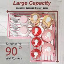 Bathroom Corner Shelf Set Of Five Pieces, Self-Adhesive Stainless Steel Material, No Drilling Required, Rustproof And Durable, Pink Bathroom Decor Accessories, Shampoo And Body Wash Storage Basket, Large Capacity Hollow Circular Design. - 粉色 - 查看 4