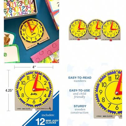 Carson Dellosa 12PC Judy Clock Set 4 X 4 Mini Clocks For Learning To Tell Time Teaching Supplies For Classroom Homeschool And Circle Time Learning Center