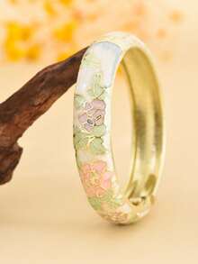 Cloisonne Floral Open Cuff Bracelet, Oil Drop Alloy Bangles, Gifts For All, Various Sizes Available - Enamel Cloisonné Bracelet With Peony Pattern - View 31