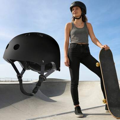 Skateboard Bike Helmet For Adults, Adjustable Size, Lightweight Men's And Women's Helmet, Cycling And Skateboarding, Paintable, Christmas Gift (Black, White)