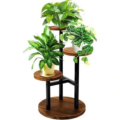 3 Tier Corner Plant Stand, Tall Metal Wood Plant Shelf Holder For Indoor, Outdoor Display Rack Flower Pot Stand For Living Room Balcony Garden Patio,Gardening