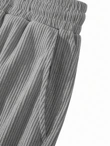 Quần short nam mùa hè bằng vải nhung kẻ, chất liệu mỏng thoáng khí, phong cách đường phố cổ điển. - Xám Xanh - Xem 5