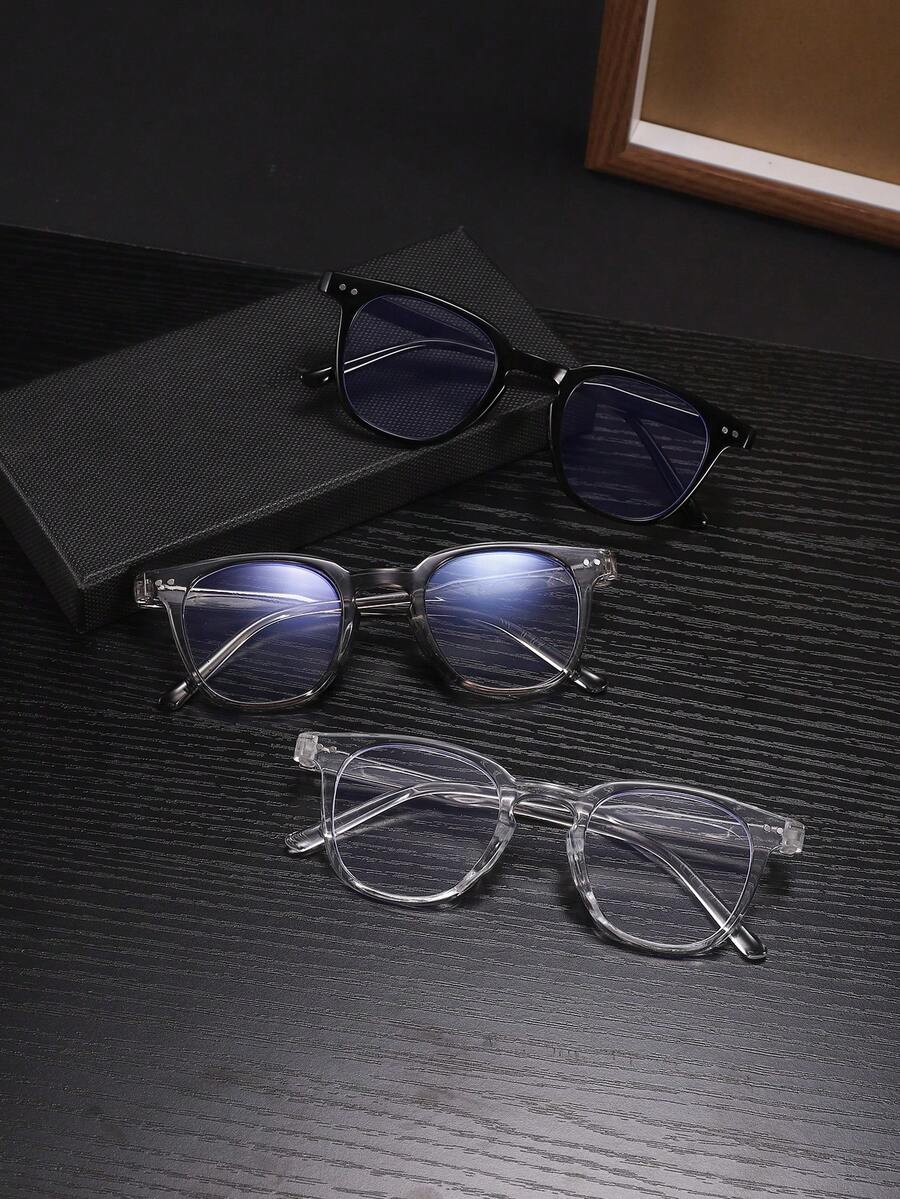 3 PCS Men's Polycarbonate Black Square Frame Computer Glasses Round,Oval For Office Work Daily With Glasses Box - Multicolor - View 1