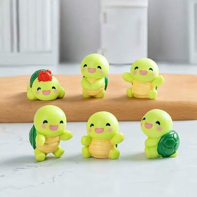 6pcs Mini Cute Resin Sea Turtle Figurines - Ocean Themed Garden And Aquarium Decor, Cartoon Style Turtles, Suitable For Indoor/Outdoor Use, Great For Fairy Gardens, Bonsai And Aquarium Landscapes