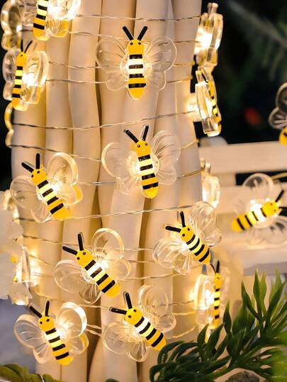1串暖白光LED蜜蜂灯串，蜜蜂仙女灯，家居装饰，10颗LED可爱蜜蜂，电池供电（不含电池），童话灯，蜜蜂电池供电灯串，室内装饰LED铜线蜜蜂灯，适用于卧室、客厅、植物、庭院派对、婚礼、婚宴餐桌装饰、生日、情人节、复活节装饰礼物，是送给她的理想蜜蜂礼物，也可用于影棚摄影装饰