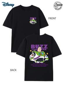 [Disney Authorization] Disney Toy Story Buzz Lightyear Est 1995 T-Shirt, Magic Kingdom, Streetwear, Disneyland T-Shirt, Men's Summer Clothes, 220g Pure Cotton Disney Printed Round Neck Short Sleeved T-Shirt, Unisex T-Shirt, Unlimited And Beyond, Family Travel, Disney Movie T-Shirt, Suitable For Gatherings, Daily Wear, And Vacations, Funny Shirts, Couple Outfit, Perfect Gift - 黑色 - 查看 3