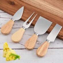 4pcs Stainless Steel Cheese Knife Set With Rubberwood Handles, Pizza, Cheese, Cream Cutting Knives And Spatula - Silver - View 2