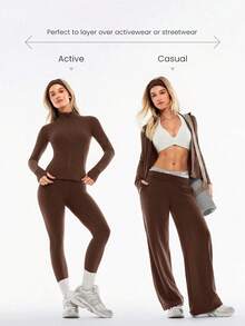 Slim-It Streamline Performance Secure Pockets Zip Up Long Sleeve Jacket Low Impact Yoga Daily Fall Glowmode Gym Clothes Women - Brown - View 6