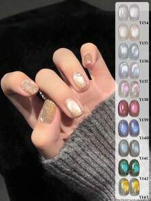 12毫升容量 2026春夏新款新年圣诞礼盒套装，流行款玉釉闪亮星空水钻碎钻银河玻璃珠猫眼凝胶指甲油 - 彩色 - 查看 2